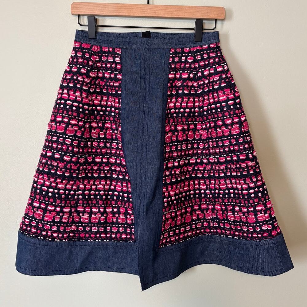 Oscar De La Renta Denim Tweed Skirt XS Classic Luxury Art Gallery